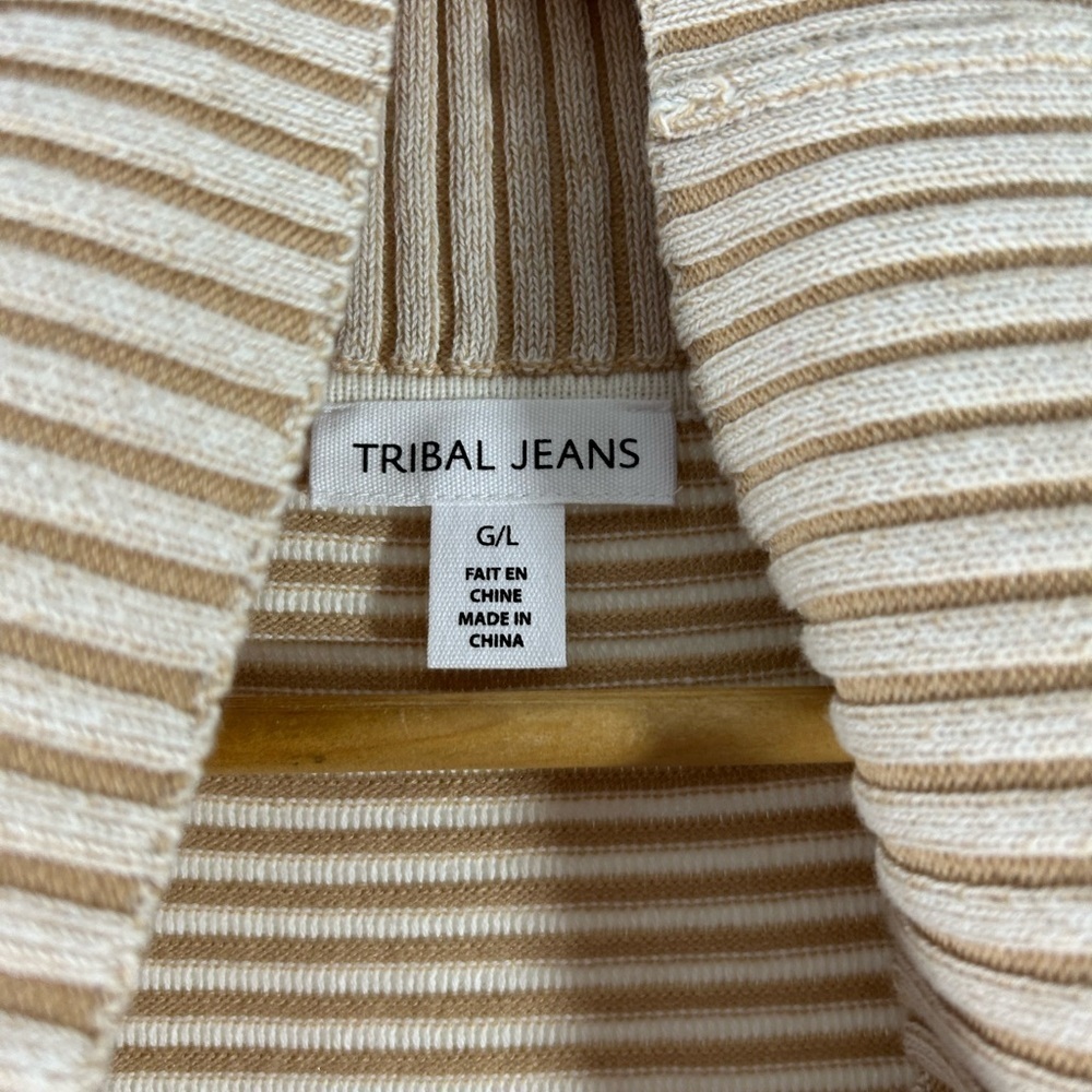 NWT Feeling Famous By Tribal Jeans Sweater Sleeveless Size Large Tan and White - Picture 6 of 13